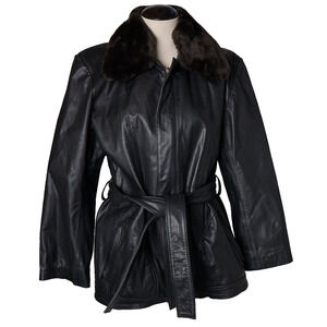 Nomada Leather Jacket L Faux Fur Collar 70s Mob Wife Festival Retro Belted Moto